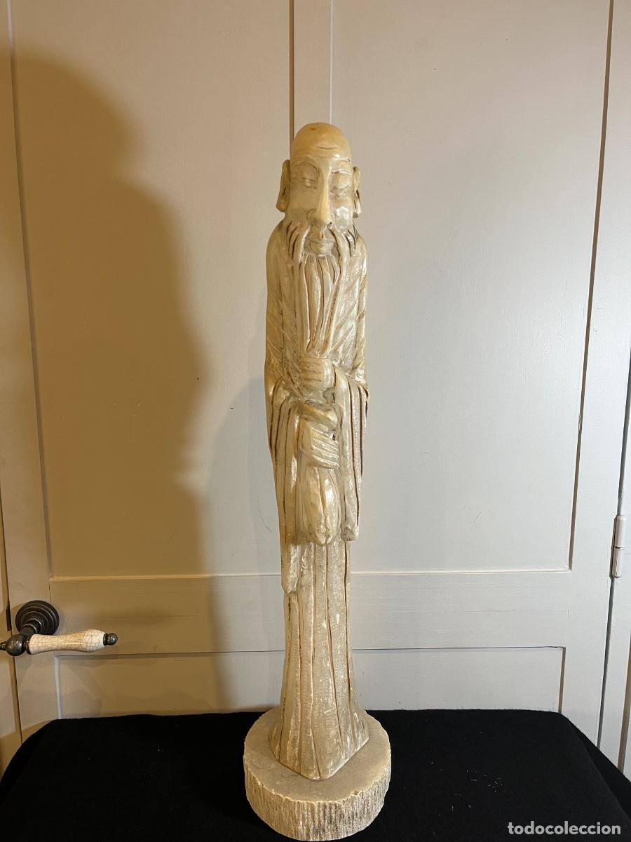 Arte: Escultura oriental alabastro 65 cm sabio chino vintage talla piedra figura decorativa