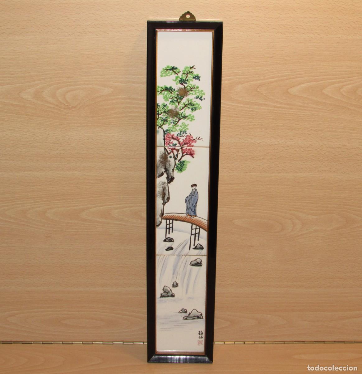 Arte: Pintura japonesa Jap&oacute;n China oriental tradicional sobre azulejos doble sello o firma prim.mit. s. XX