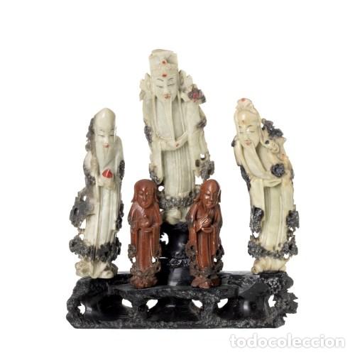 Art: Escultura oriental - Grupo escult&oacute;rico Inmortales en esteatita.