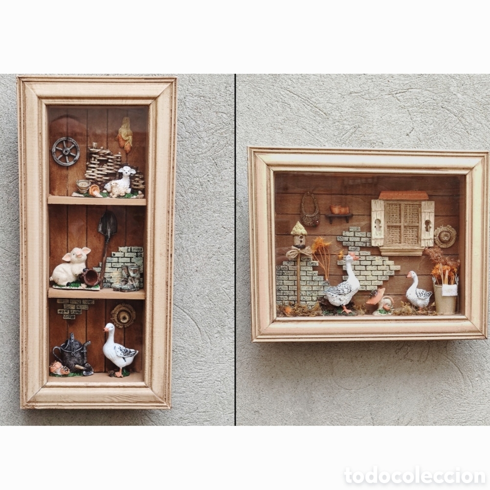 Arte: Dioramas r&uacute;sticos madera 3D Shadow Box vintage