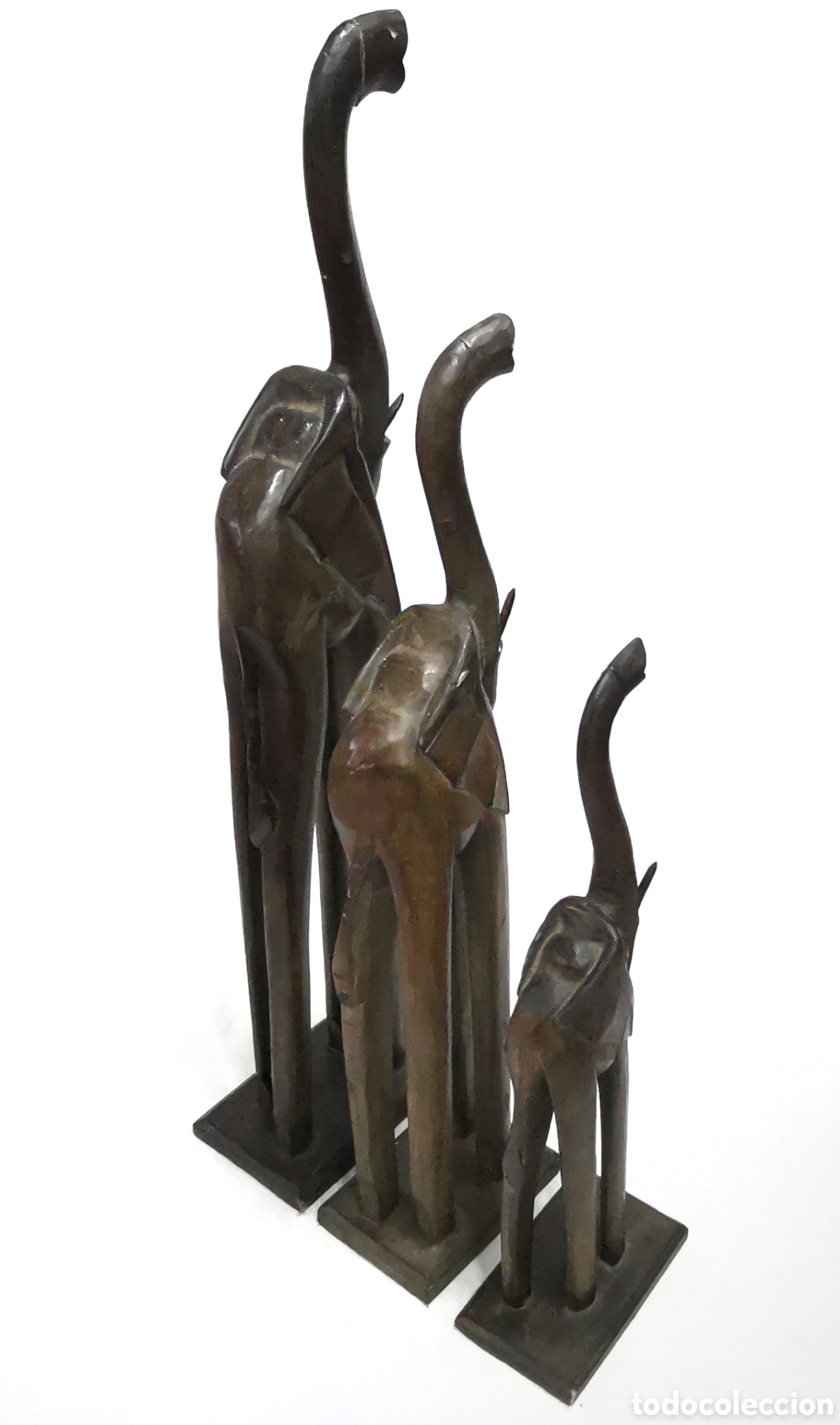 Kunst: CONJUNTO DE ELEFANTES GRANDES ETNICOS DE MADERA
