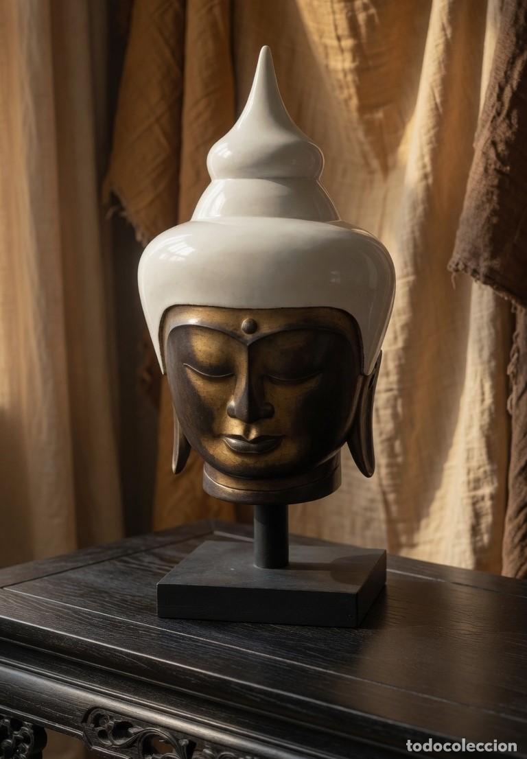Art: Enorme cabeza de Buda tallada en madera. 77 cm de alto