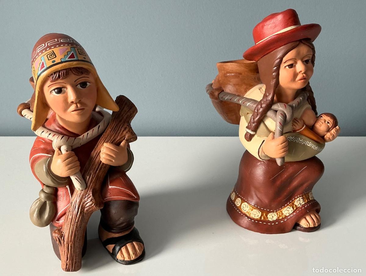 Art: Pareja de figuras costumbristas andinas en terracota policromada - Artesan&iacute;a Peru - S. XX