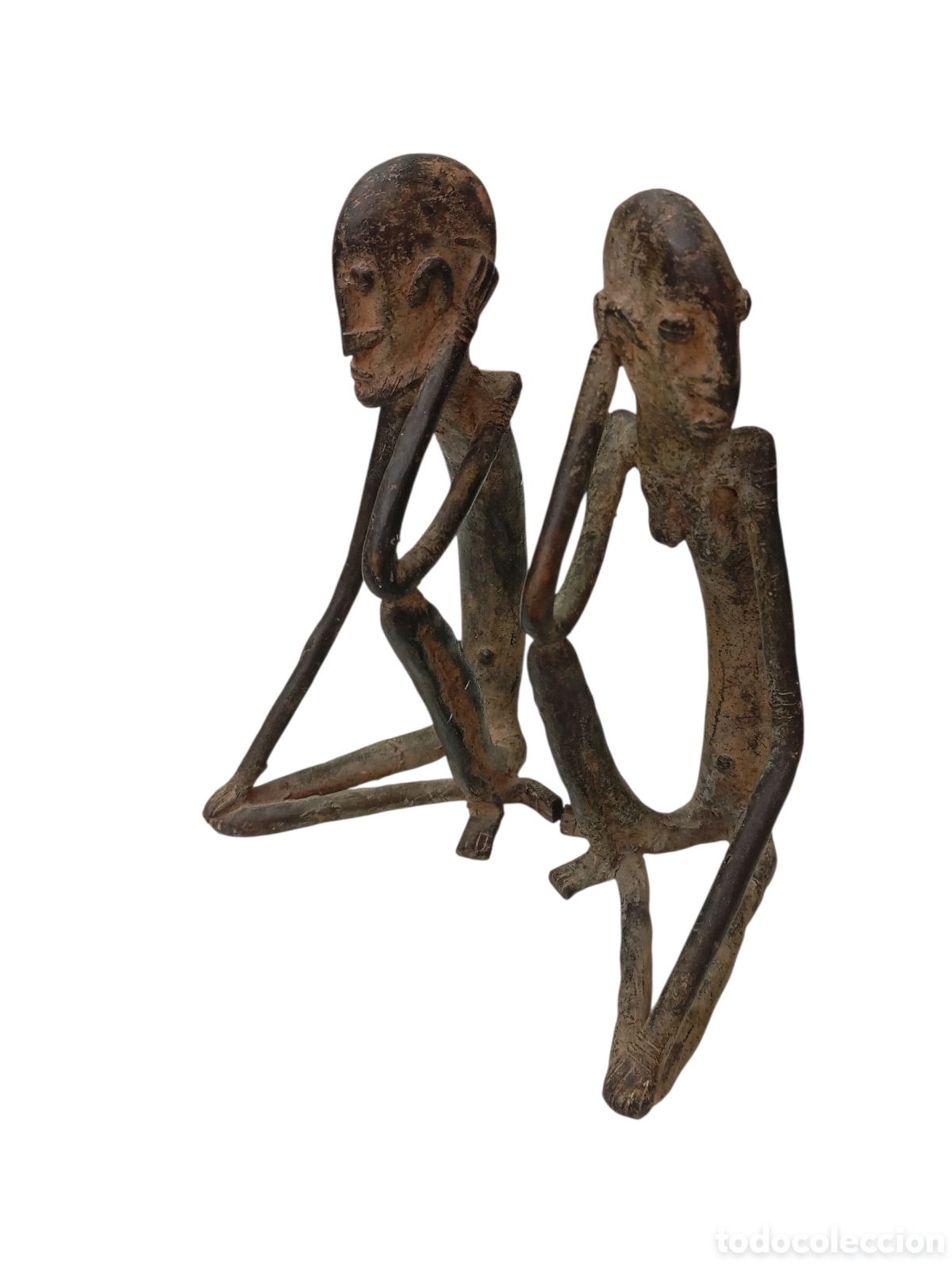 Kunst: MAGNIFICA PAREJA DE ESCULTURAS NATIVOS AFRICANOS BRONCE CINCELADO HOMBRE MUJER 24 cm BENIN ASHANTI