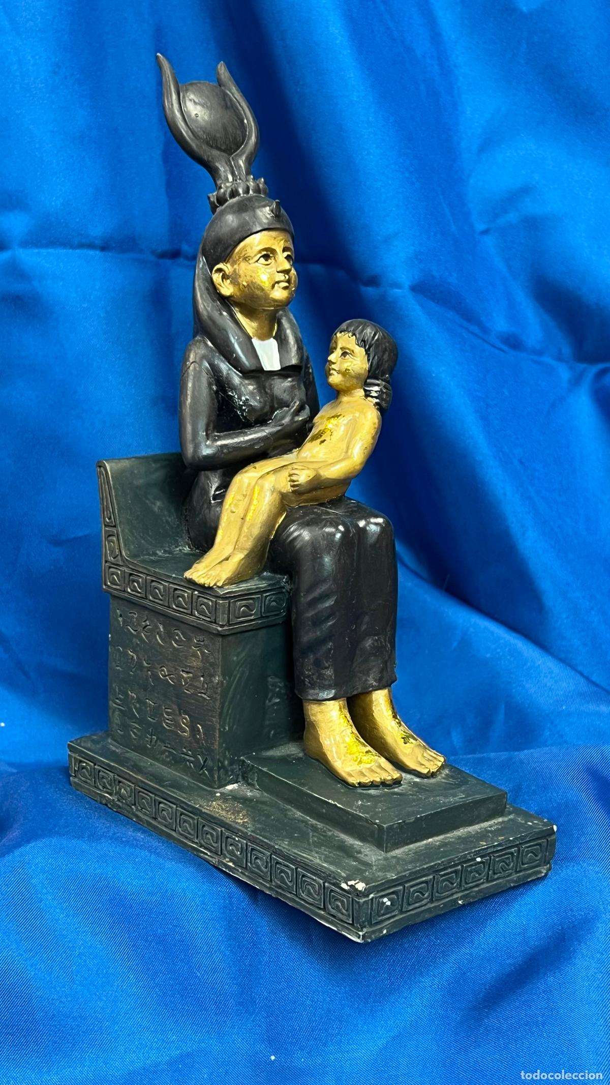 Kunst: Antigua Figura de Isis Lactante con el Ni&ntilde;o Horus Pol&iacute;croma. Escultura Mitolog&iacute;a Egipcia Vintage