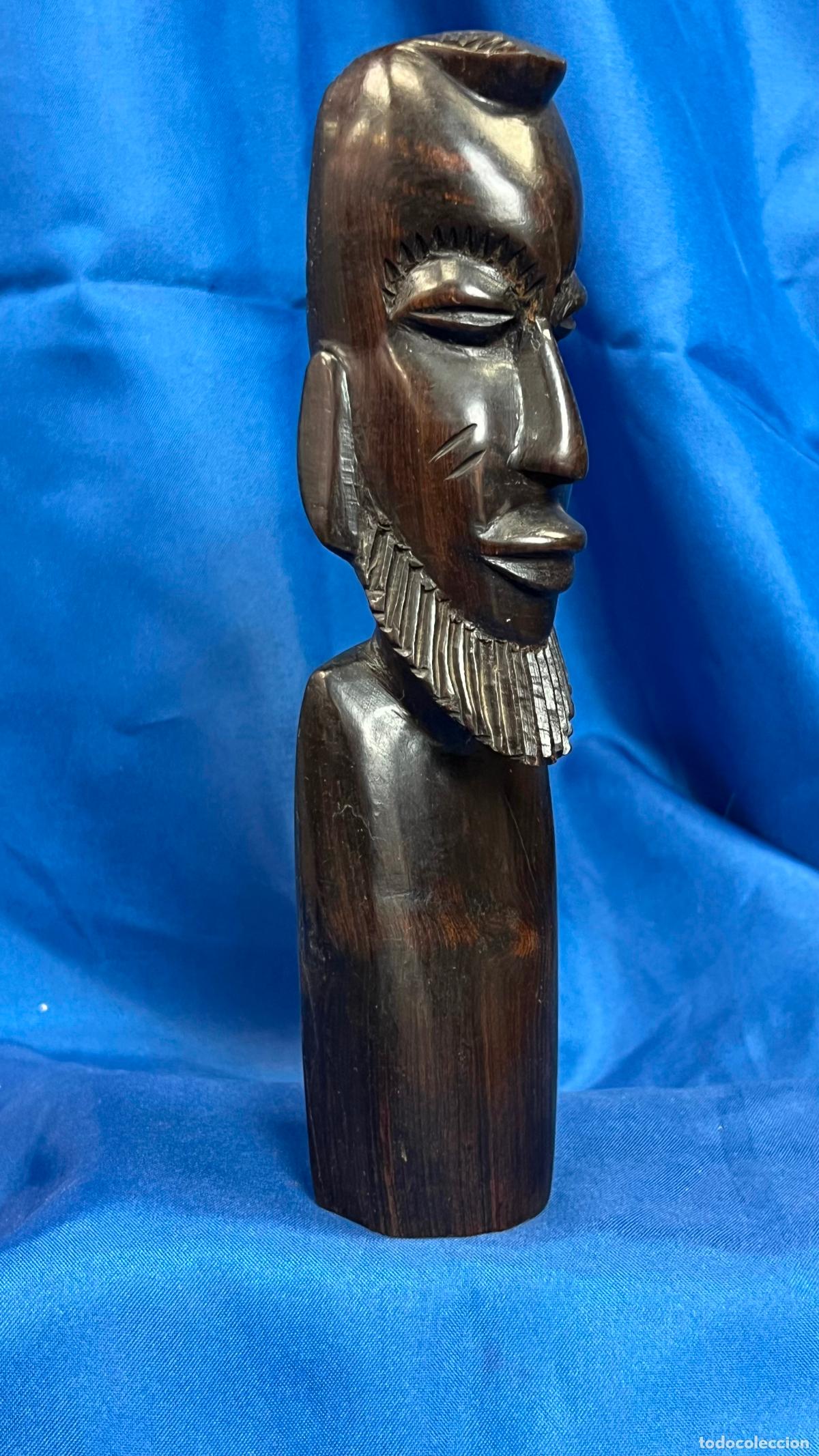 Kunst: Antigua Escultura de Busto Africano Mas&aacute;i con Barba en Madera de &Eacute;bano. Talla Artesanal Vintage