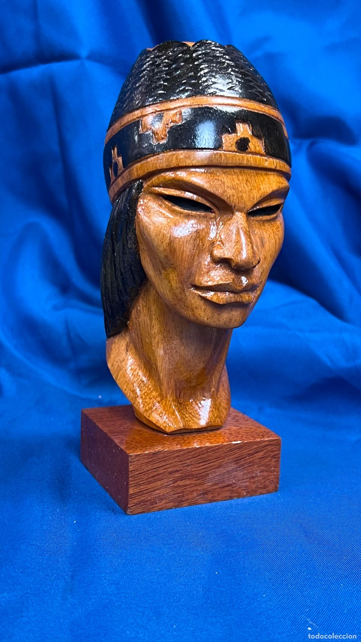 Arte: MAGN&Iacute;FICO BUSTO TALLADO EN MADERA DE GUERRERO IND&Iacute;GENA - ARTE &Eacute;TNICO VINTAGE - POLICROMADO Y BARNIZA