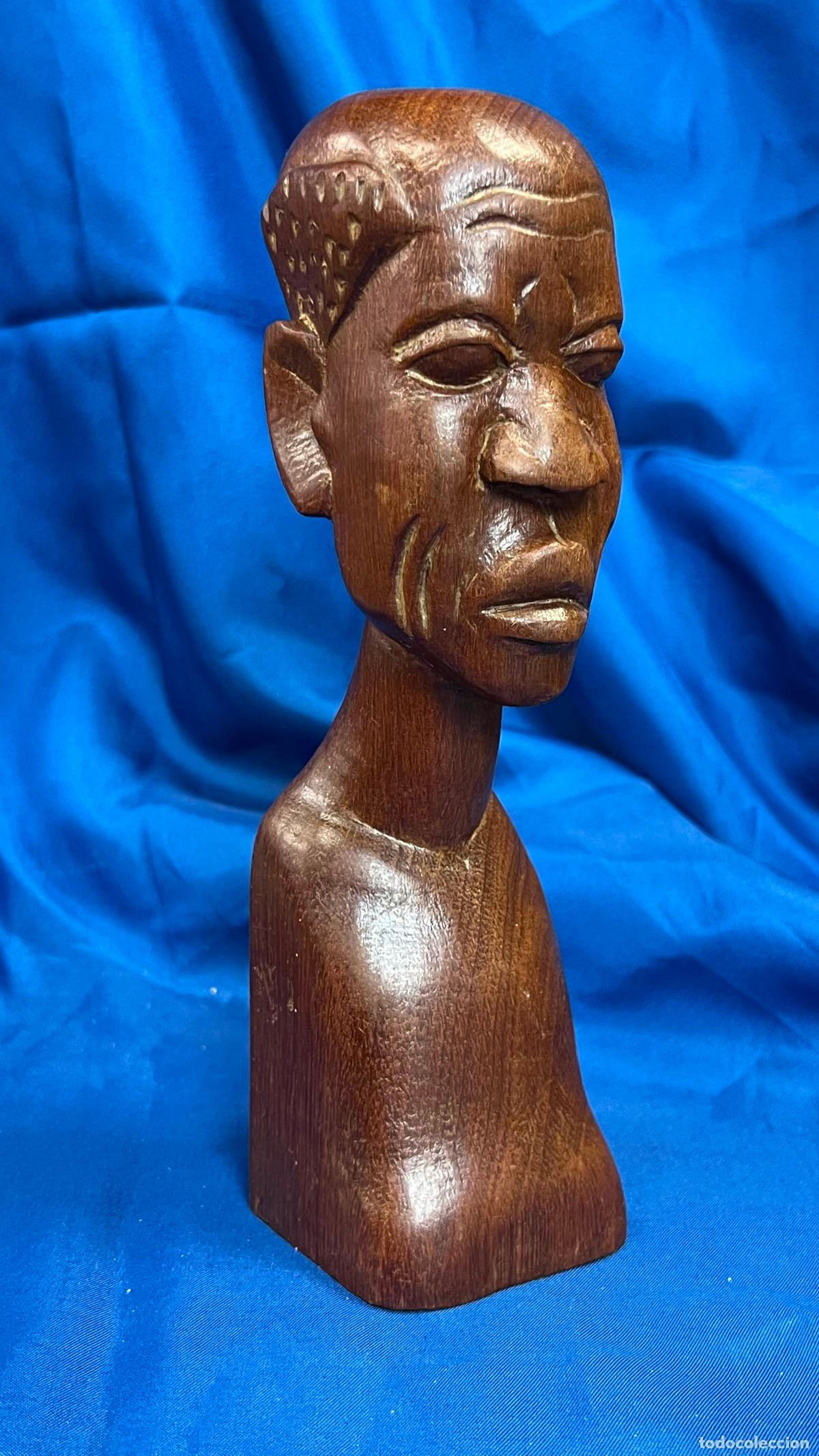 Kunst: EXPRESIVO BUSTO TALLADO EN MADERA DE HOMBRE AFRICANO - ARTE &Eacute;TNICO TRIBAL VINTAGE - TALLA DIRECTA