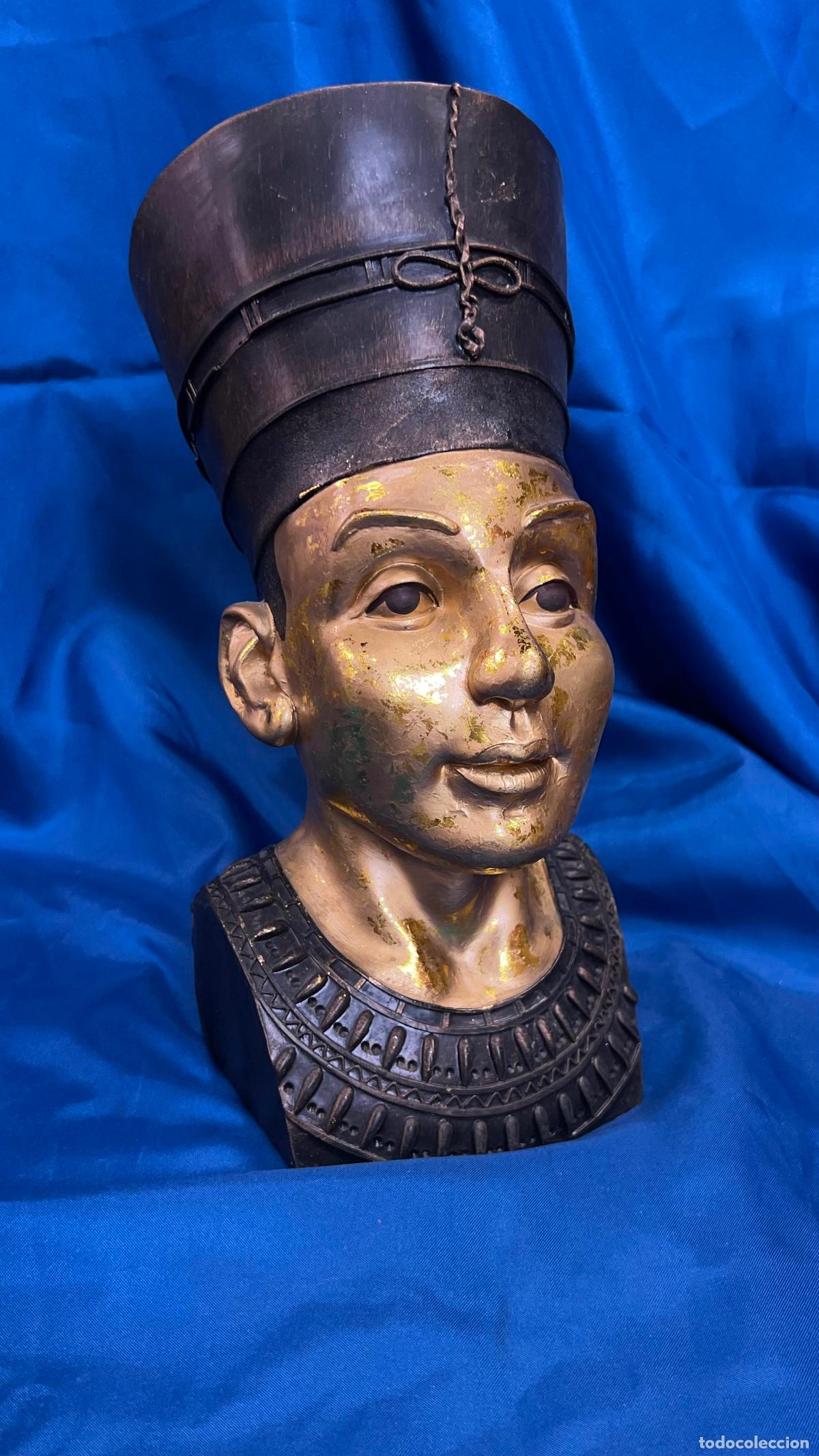 Arte: MAJESTUOSO BUSTO VINTAGE DE LA REINA NEFERTITI - ACABADO EN PAN DE ORO ENVEJECIDO - EGIPTO REVIVAL