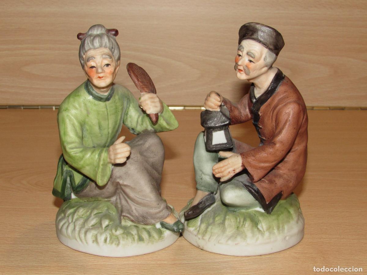 Kunst: Pareja oriental vintage ancianos KK K.K. Crown China Japan Jap&oacute;n porcelana biscuit sellos circa 1960