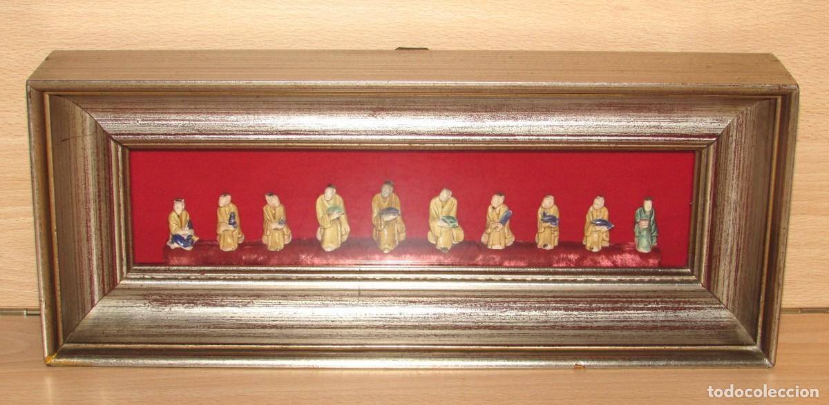 Arte: Cuadro 10 antiguas miniaturas Penjing figuras bons&aacute;i ancianos eruditos sabios monjes Shouxing Luohan