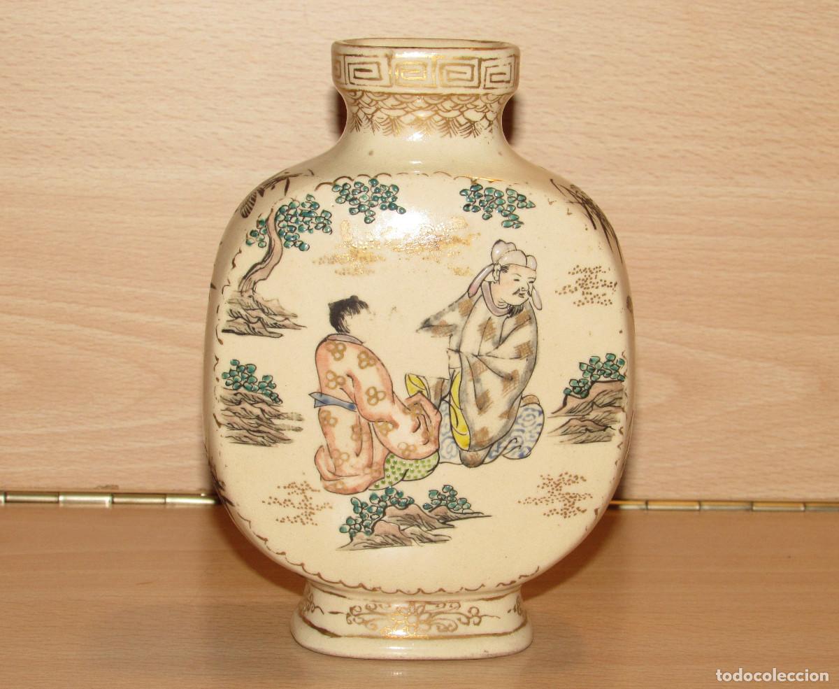 Arte: Antiguo jarr&oacute;n botella decantador oriental Jap&oacute;n cer&aacute;mica artesanal Meiji firmado 14 cm