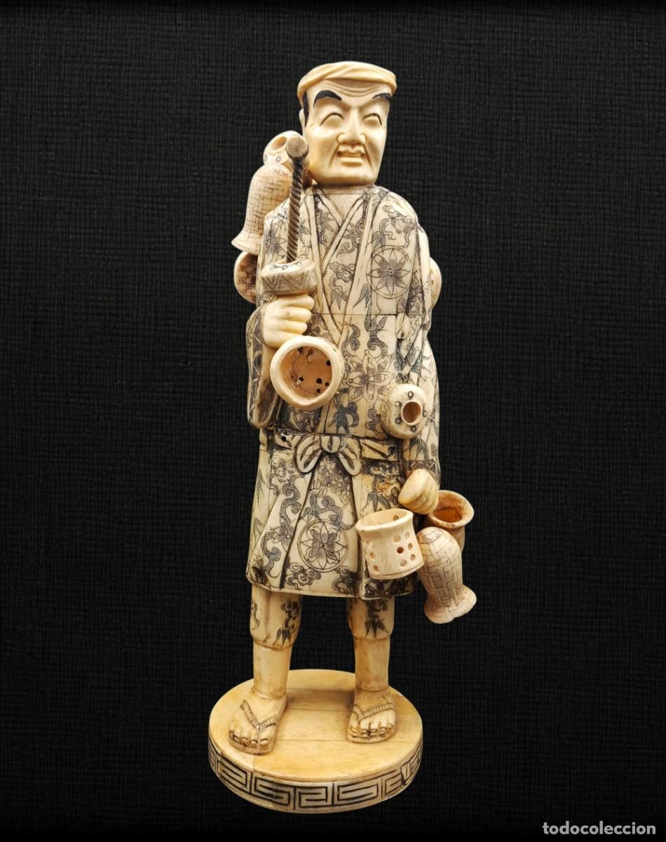 Arte: + FIGURA ASIATICA EN HUESO DE CACHARRERO CALLEJERO - TALLADA Y PINTADA A MANO