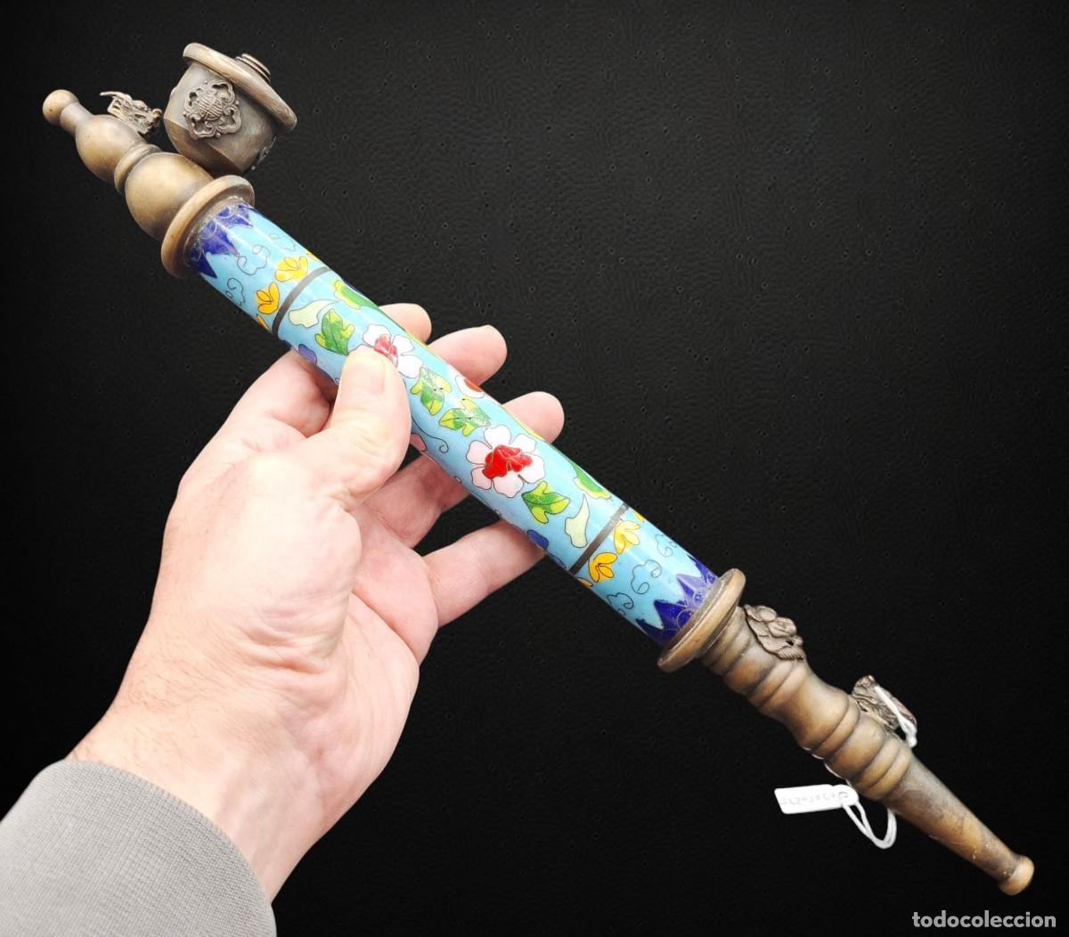 Arte: + PIPA ASIATICA EN BRONCE Y ESMALTE CON DECORACION DE DRAGONES