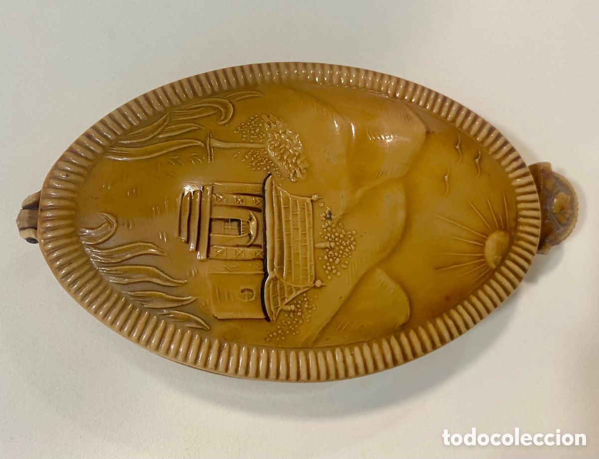 Arte: Suzuri bako caja de escribir tintero China Jap&oacute;n Resina dura decorada ornamentos orientales.