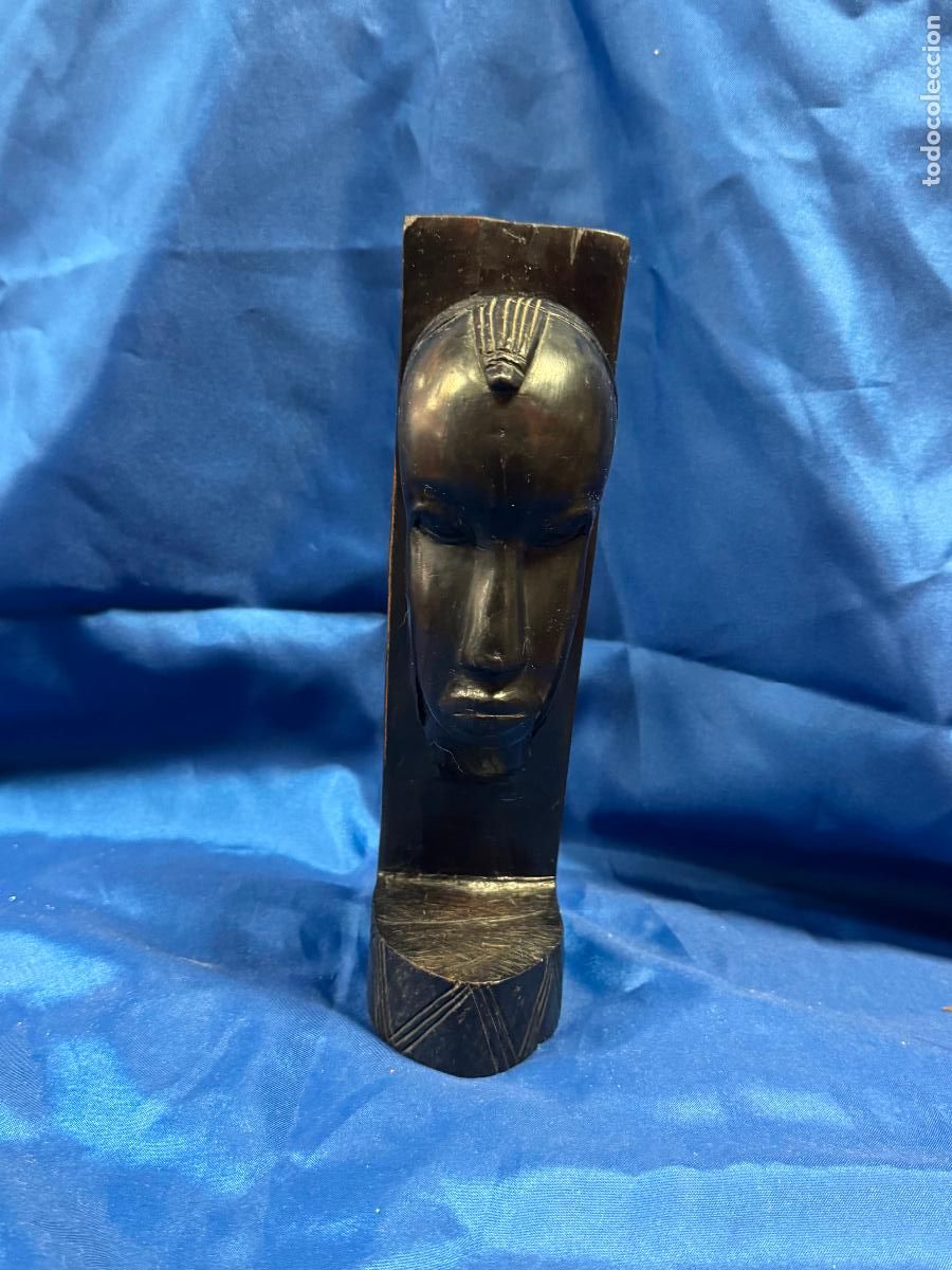 Arte: INTERESANTE ESCULTURA M&Aacute;SCARA AFRICANA VINTAGE DE PERFIL SOBRE SOPORTE - TALLA EN MADERA DE &Eacute;BANO O