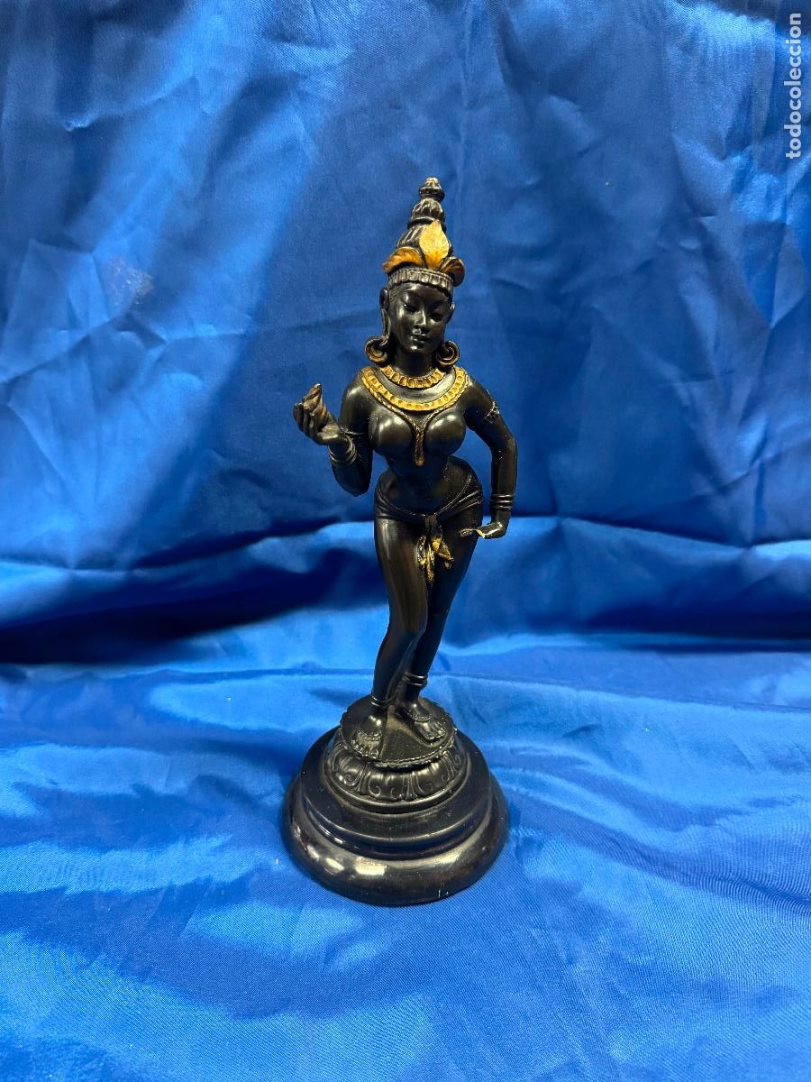 Art: ESCULTURA DE DEVI O BAILARINA APSARA DE ESP&Iacute;RITU ORIENTAL - FIGURA RESINA BRONCEADA CON
