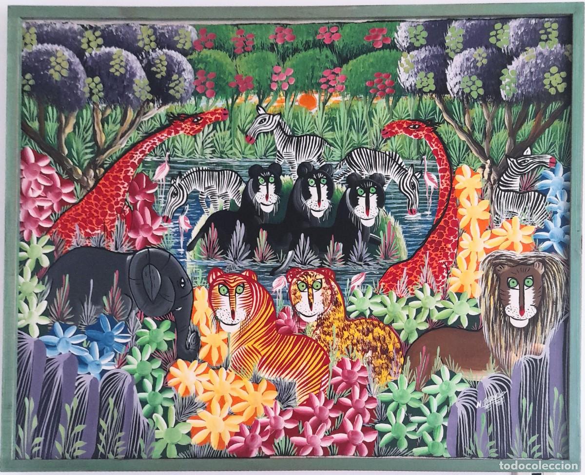 Arte: Selva. cuadro naif al acrilico/ lienzo del pintor dominicano N. Thomas