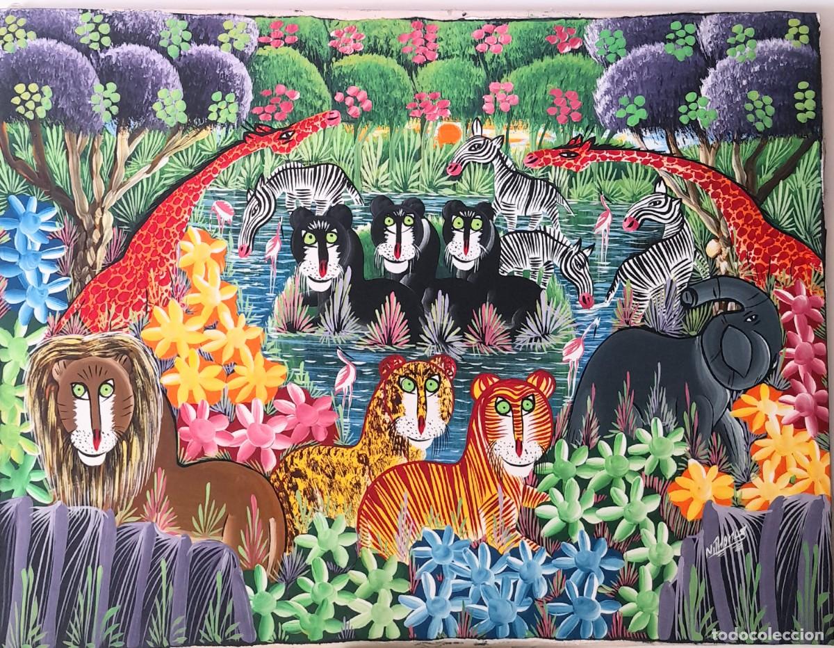 Arte: &rdquo;Selva&rdquo; cuadro naif al acrilico/ lienzo del artista popular dominicano N.Thomas