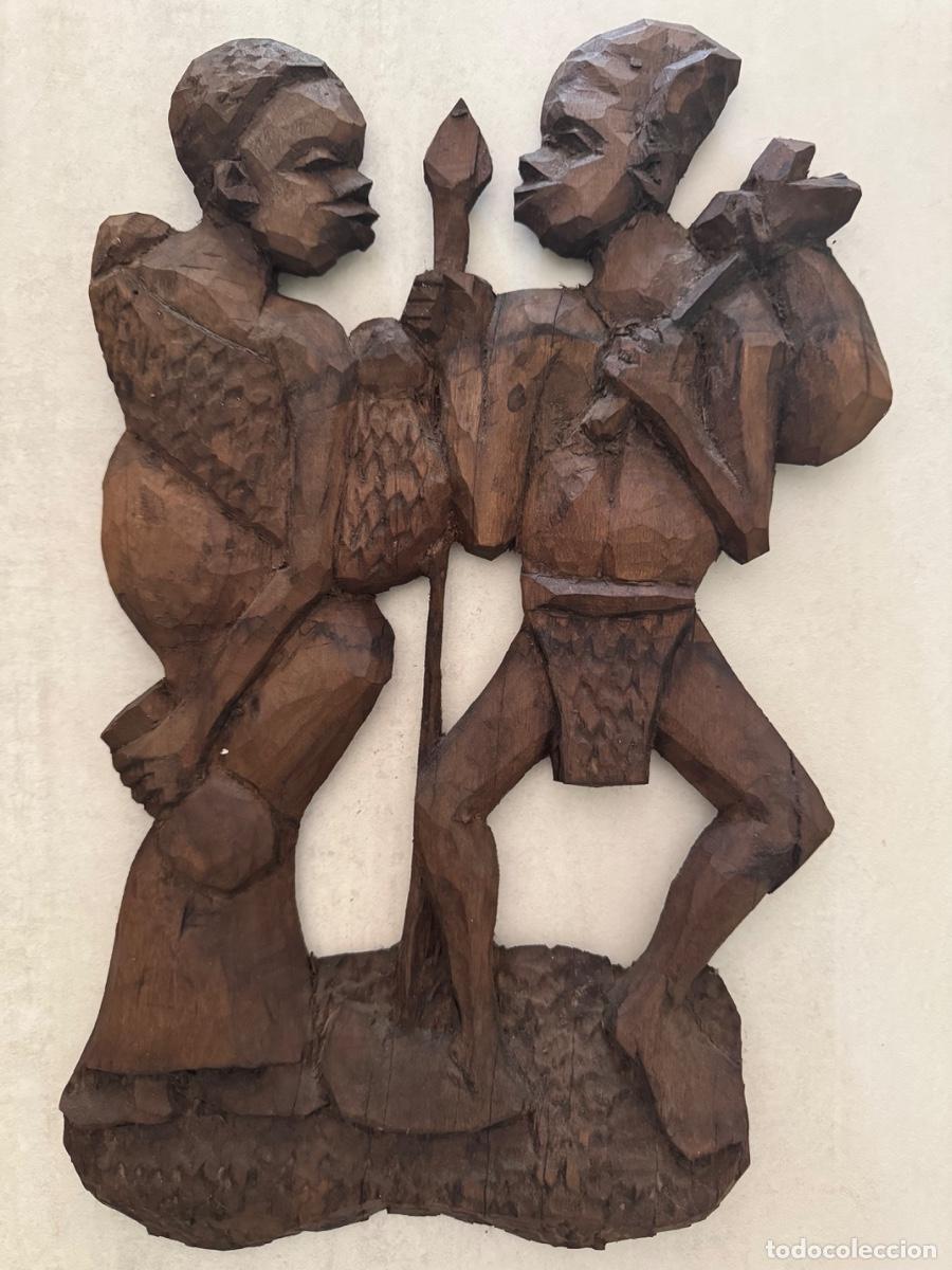 Arte: ESCULTURA AFRICANA DE MADERA TALLADA EN UNA SOLA PIEZA - HOMBRE Y MUJER
