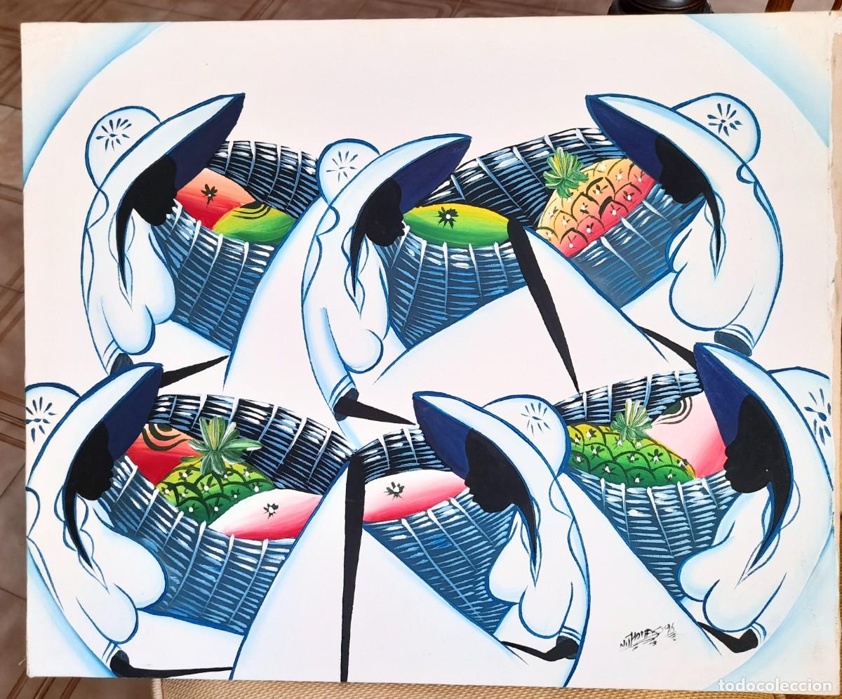 Arte: Vendedoras de fruta, acrilico / lienzo, pintor dominicano N. Thomas 1996