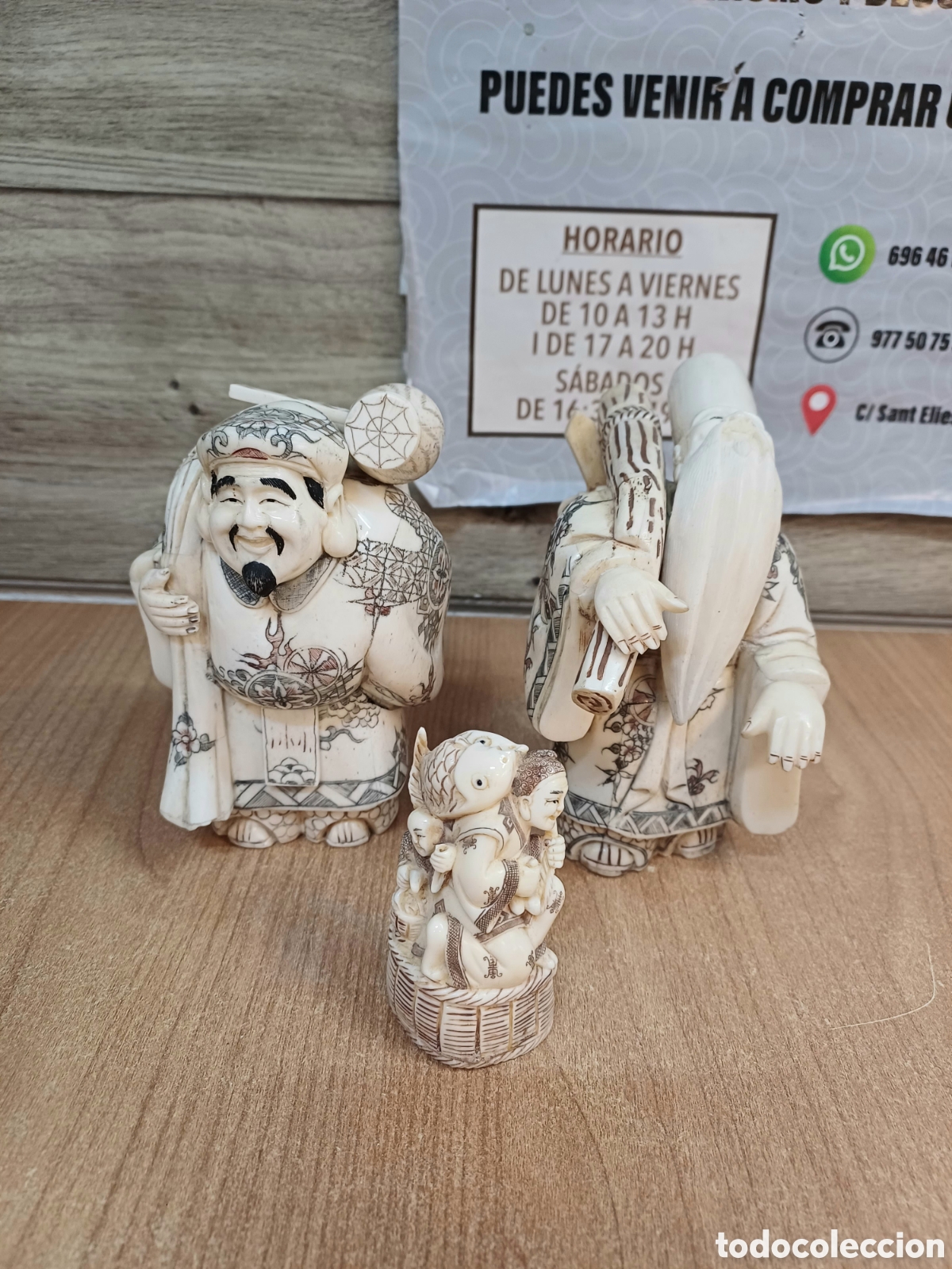 Arte: LOTE 3 NETSUKE DE HUESO BOVINO GENUINO