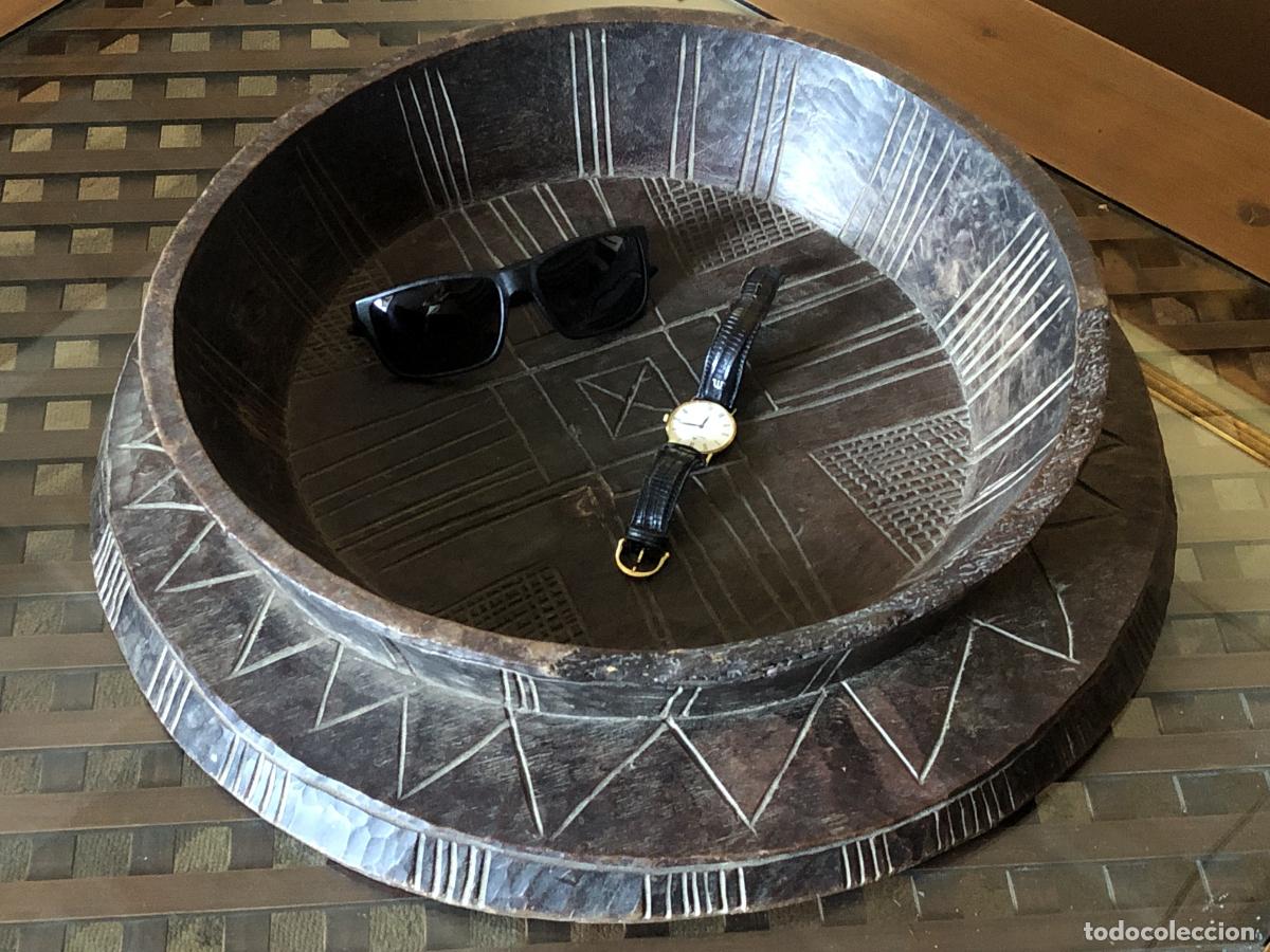 Arte: Gran Plato Injera Antiguo Gurage Etiop&iacute;a &middot; 47 cm &middot; Bandeja Madera Tallada &middot; Rara &middot; Arte Tribal
