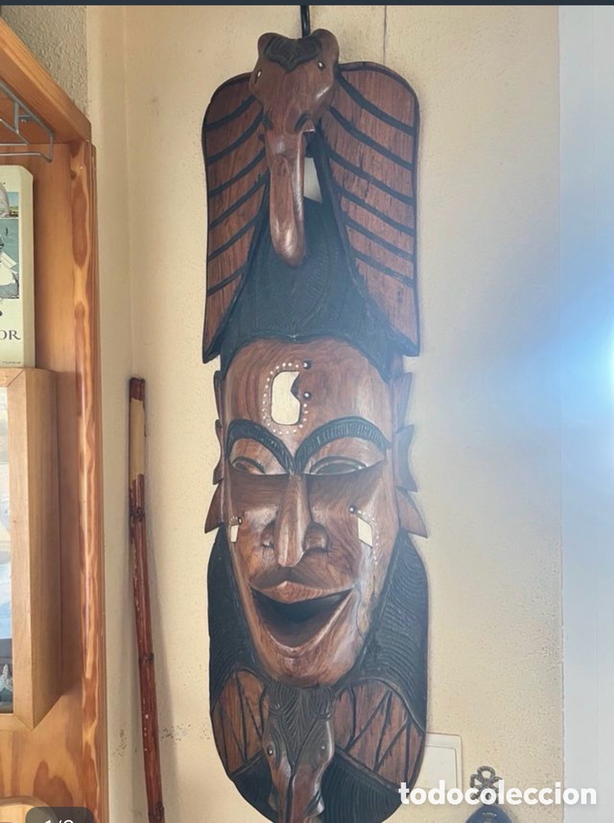 Arte: M&aacute;scara africana tribal tallada en madera artesanal grande decoraci&oacute;n &eacute;tnica