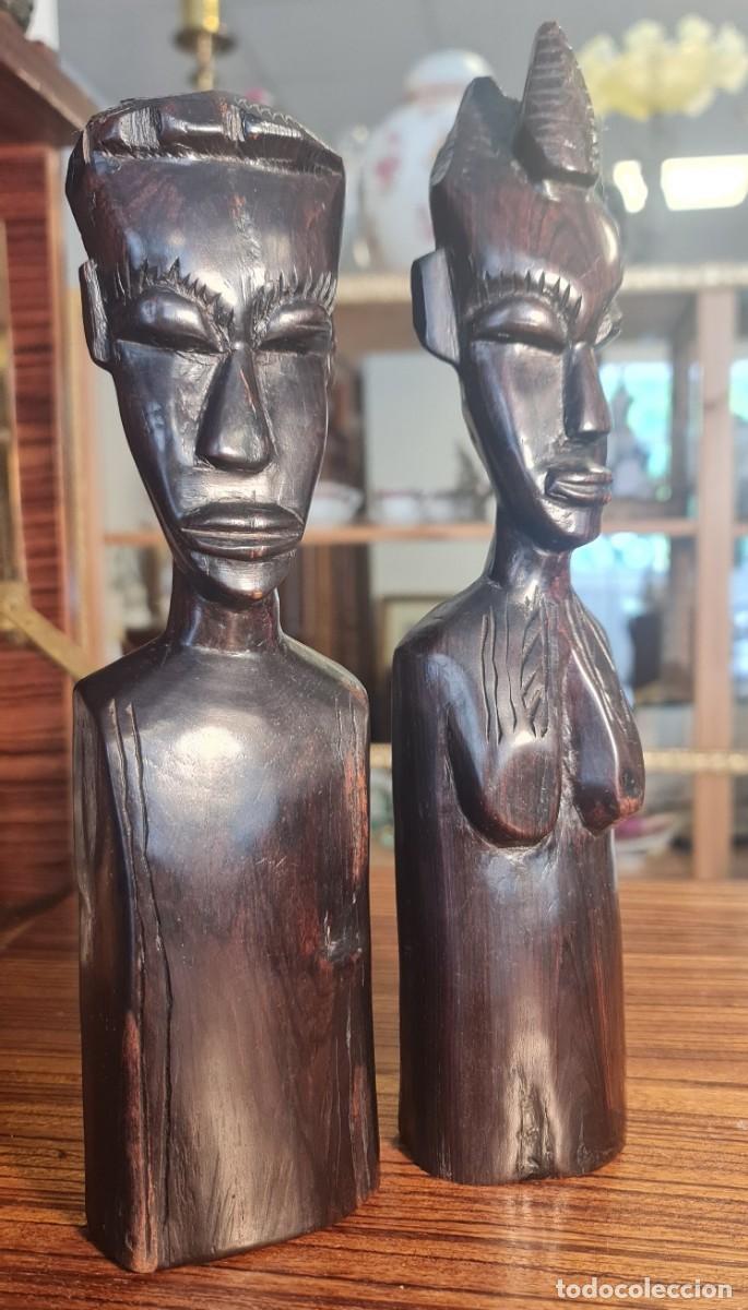 Arte: Pareja de bustos africanos realizados en madera de &Eacute;bano