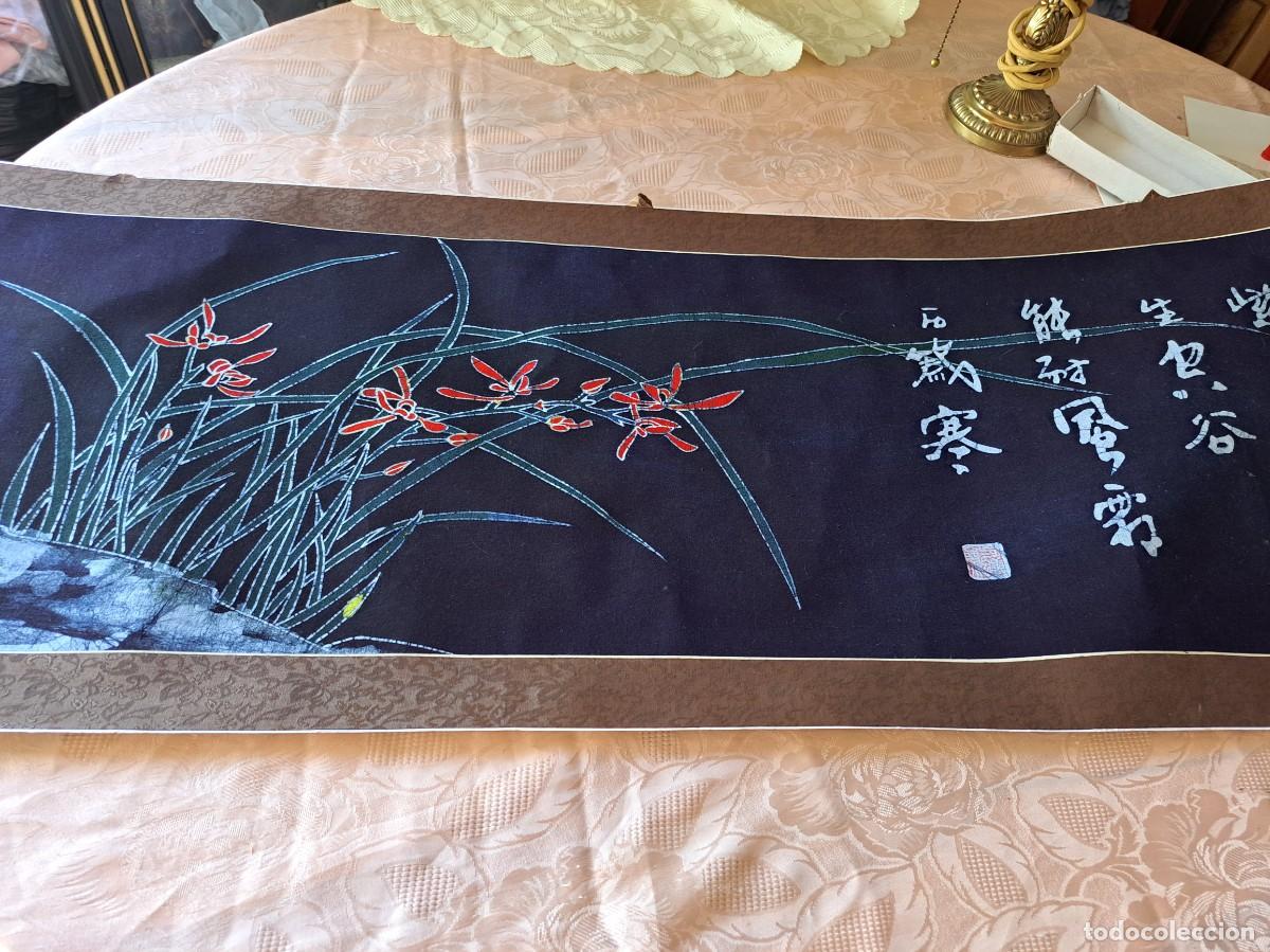 Arte: Pintura tradicional china sobre tela aterciopelada orqu&iacute;deas, estilo Sumi-e