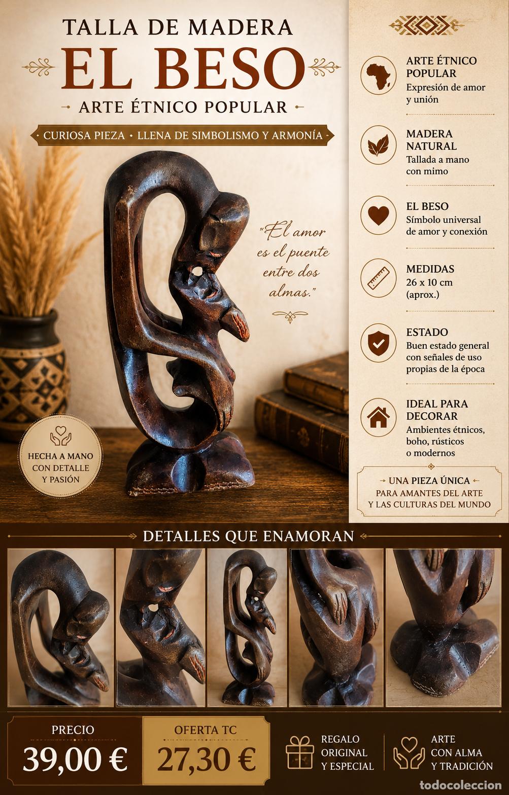 Arte: TALLA DE MADERA &ldquo;EL BESO&rdquo; | ARTE &Eacute;TNICO POPULAR | ESCULTURA DECORATIVA