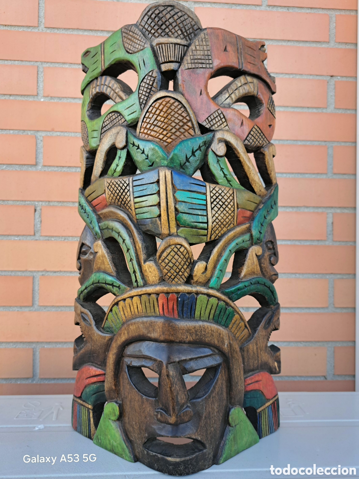 Arte: MASCARA DE MADERA ETNICA ESTILO MAYA AZTECA - Foto 4