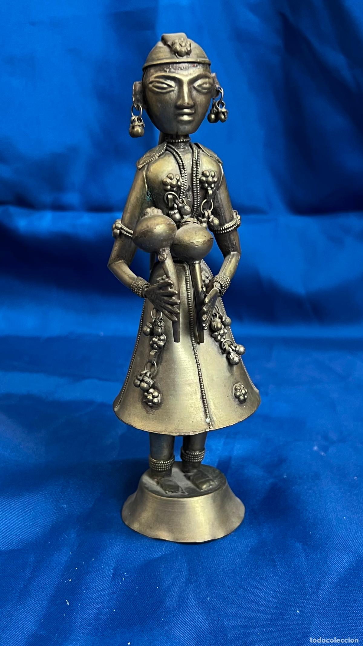 Arte: EX&Oacute;TICA ESCULTURA &Eacute;TNICA EN BRONCE: FIGURA DE M&Uacute;SICO O DANZANTE DHOKRA - TRADICI&Oacute;N DE LA INDIA (ARTE