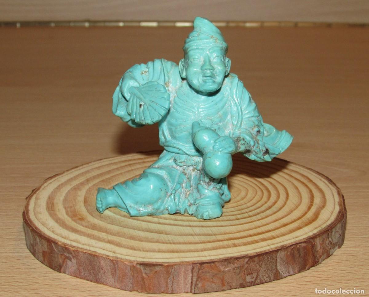 Arte: Figura china oriental turquesa natural tallada Ji Gong Daoji Monje loco mediados s. XX