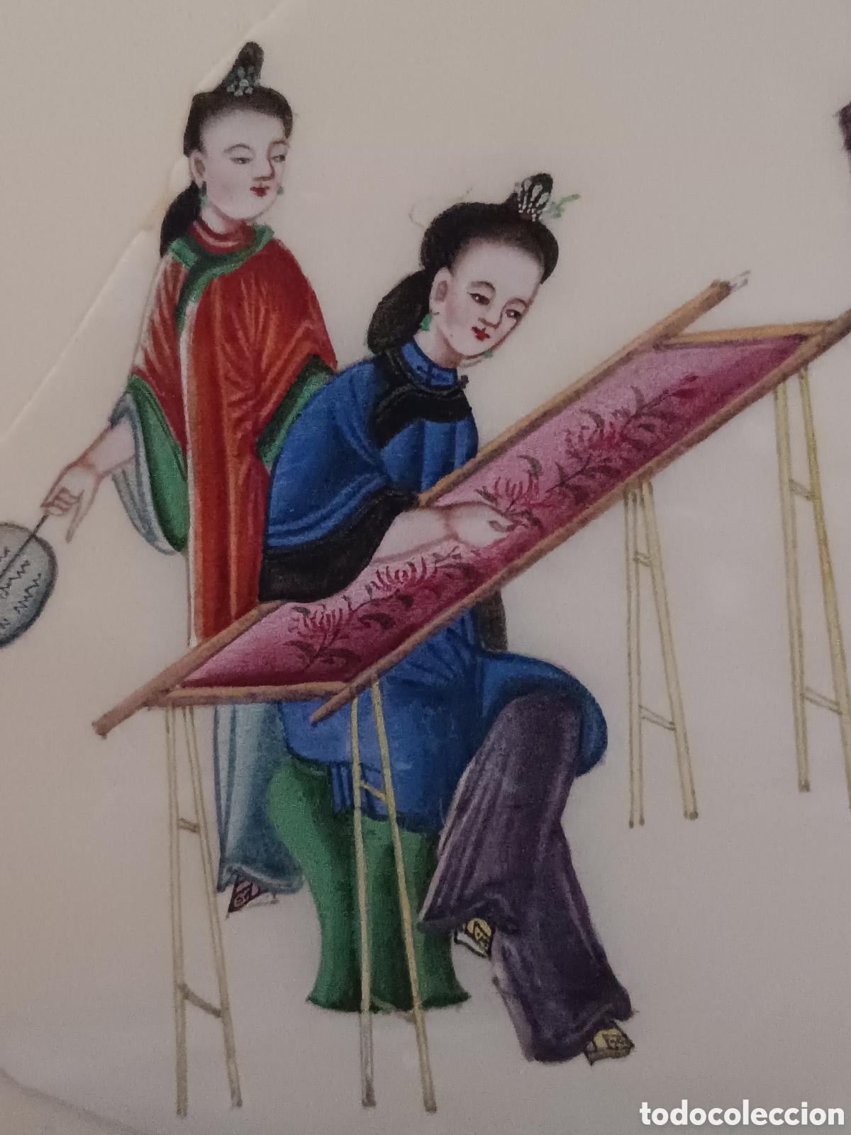 Arte: PINTURA CHINA, DINAST&Iacute;A QING SIGLO XIX, DAMA BORDANDO. ESCUELA EXPORTACI&Oacute;N