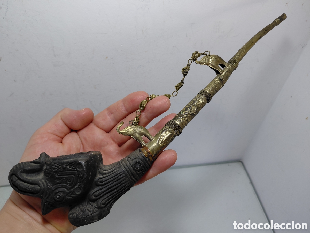 Arte: Pipa estilo Tibetano 30 cm elefantes