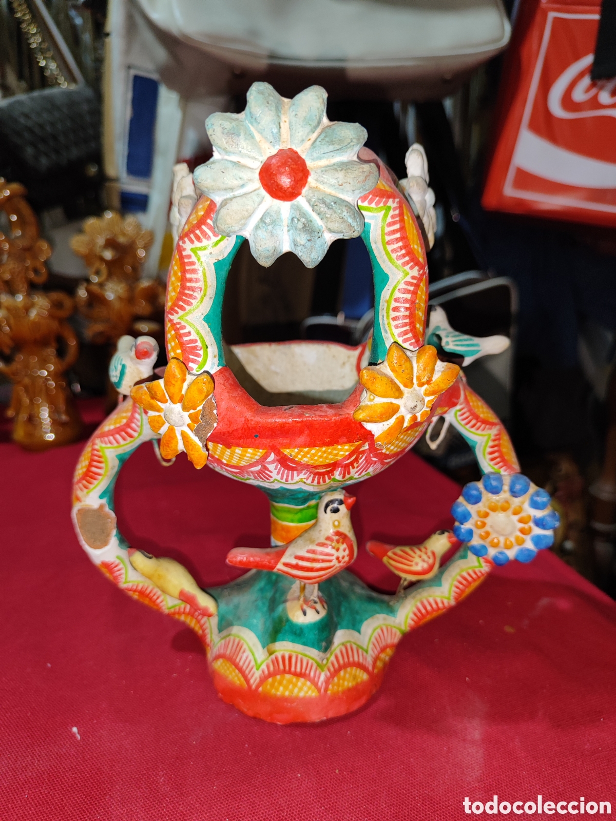 Arte: Antiguo candelabro &aacute;rbol de la vida mexicano tiene varios defectos leer descripci&oacute;n