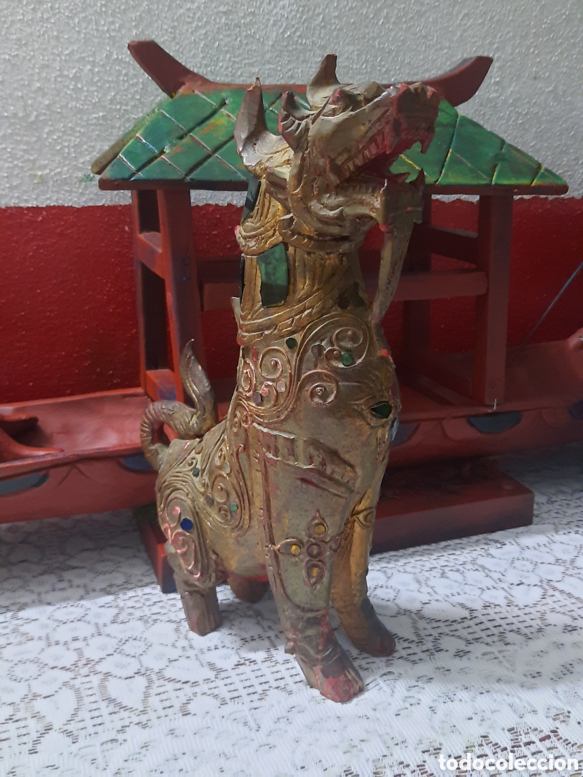 Arte: Figura Balinesa en madera - Perro Foo - 34cm