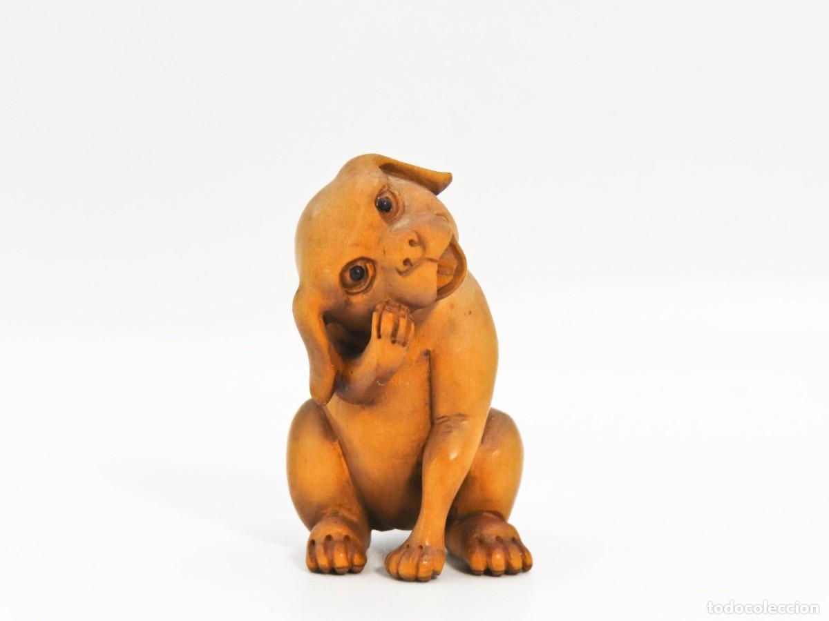 Arte: NETSUKE MADERA PERRO FIRMADO - Foto 2