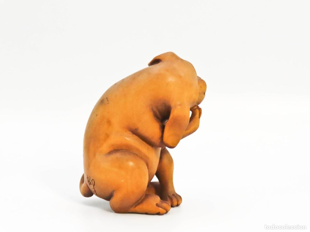 Arte: NETSUKE MADERA PERRO FIRMADO - Foto 3