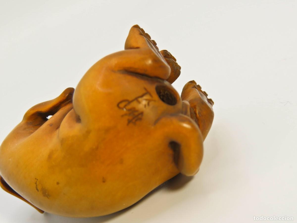 Arte: NETSUKE MADERA PERRO FIRMADO - Foto 5