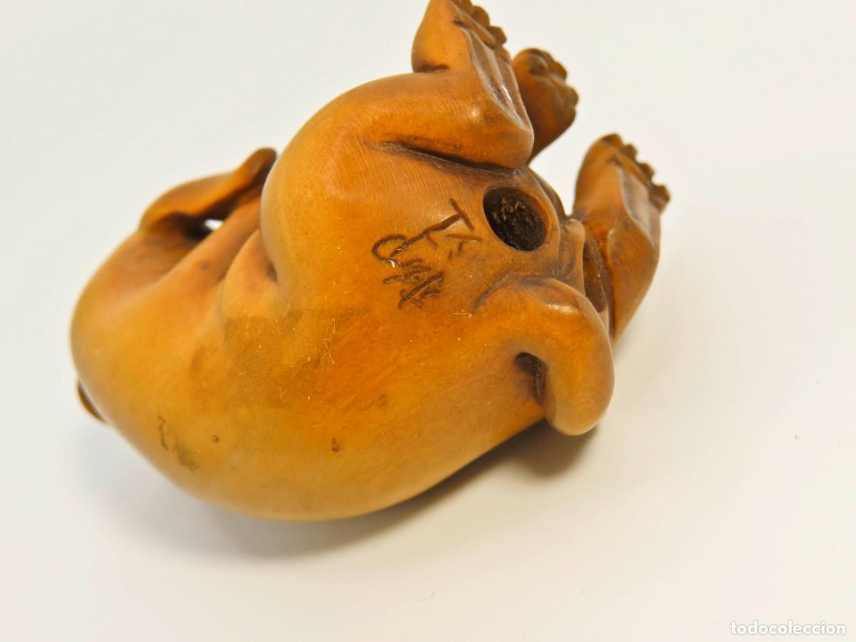 Arte: NETSUKE MADERA PERRO FIRMADO - Foto 6