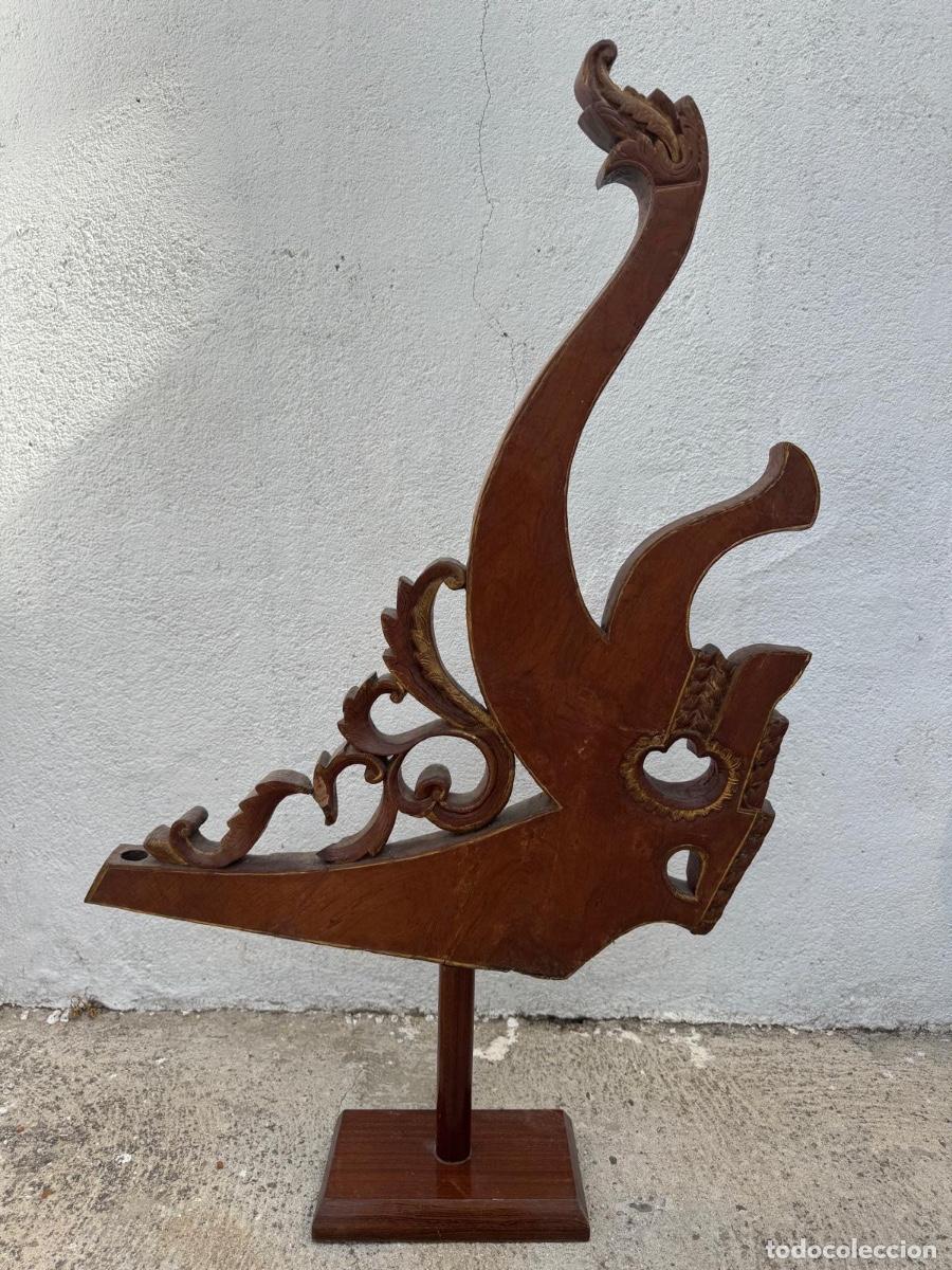 Arte: Escultura proa embarcaci&oacute;n barca Indonesia madera tallada ppio s XX 103x64cms