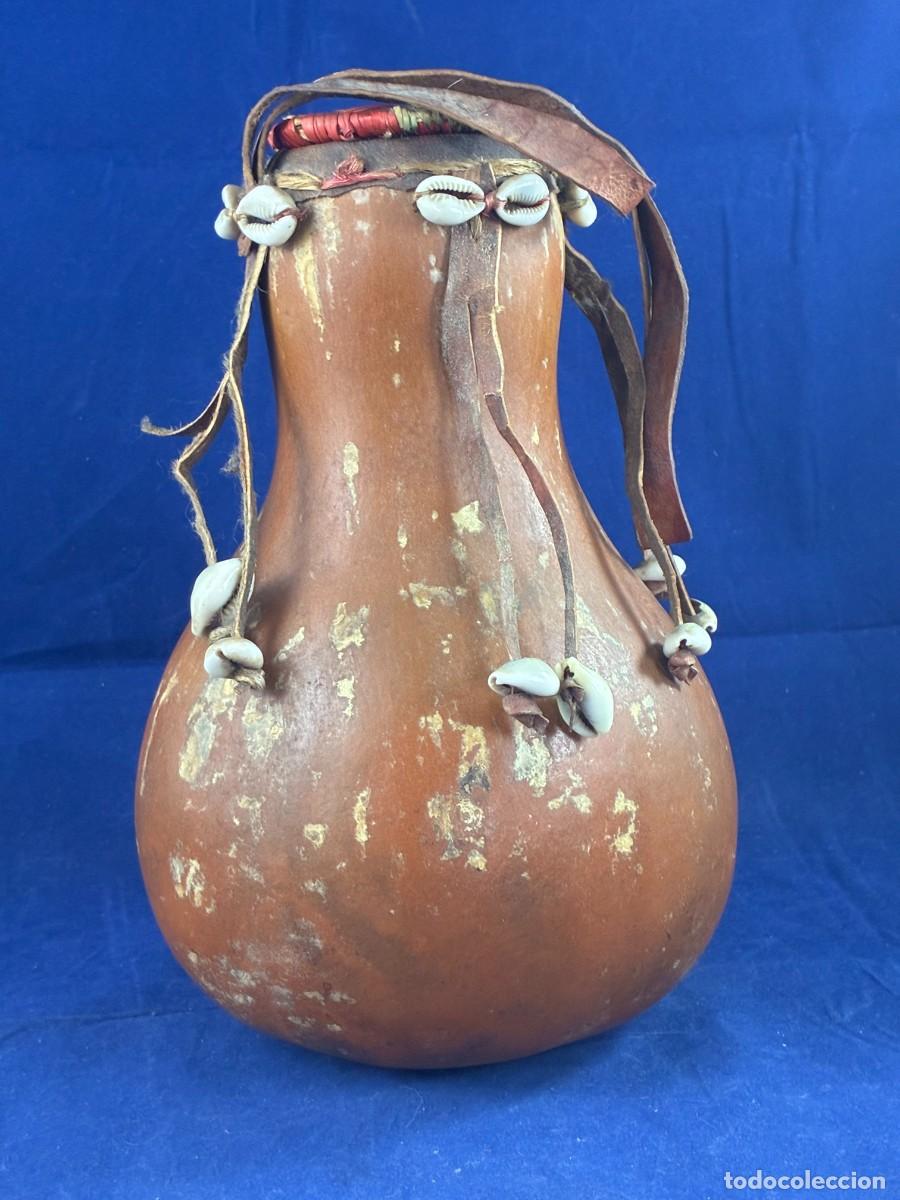 Arte: Antiguo Recipiente Africano De Calabaza Y Tapa Cester&iacute;a Artesanal 24cm Hecho A Mano Muy Bueno