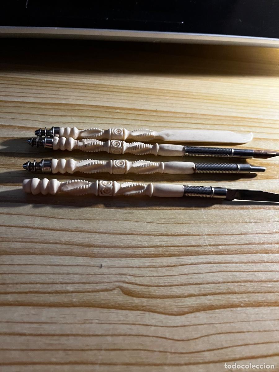 Arte: Conjunto de 4 pe&ccedil;as em marfil Boligrafo lapiz dos abre cartas un punta metal y un en marfil
