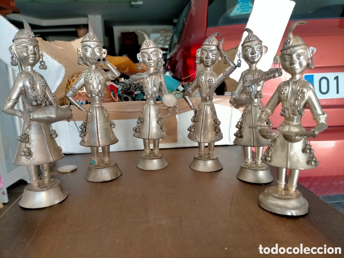 Arte: FIGURAS MUSICOS ASIATICOS EN METAL LOTE DE SEIS JJ