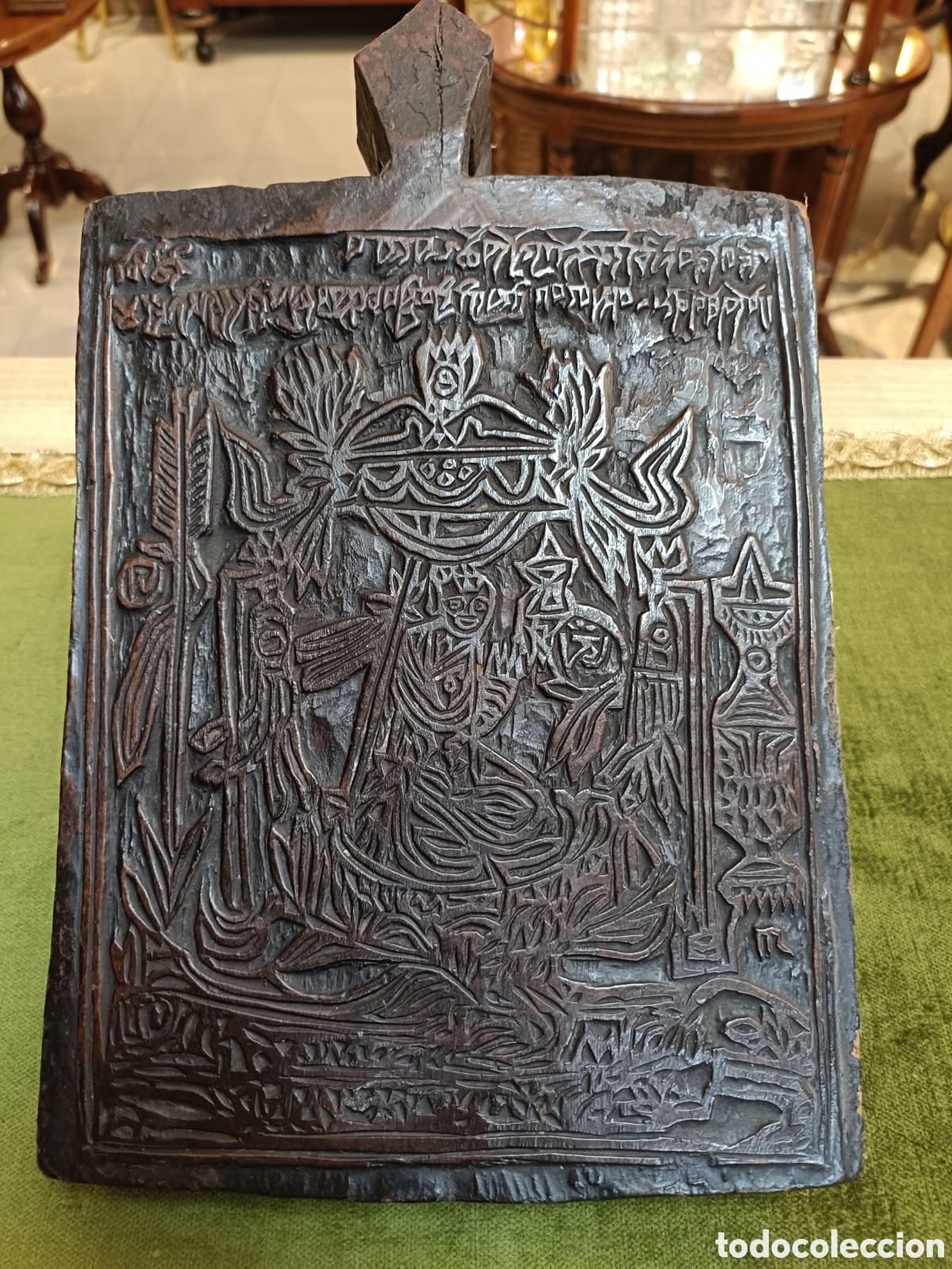 Arte: ANTIGUO BLOQUE DE IMPRESI&Oacute;N TIBETANO, MADERA TALLADA , PARA BANDERAS DE ORACI&Oacute;N
