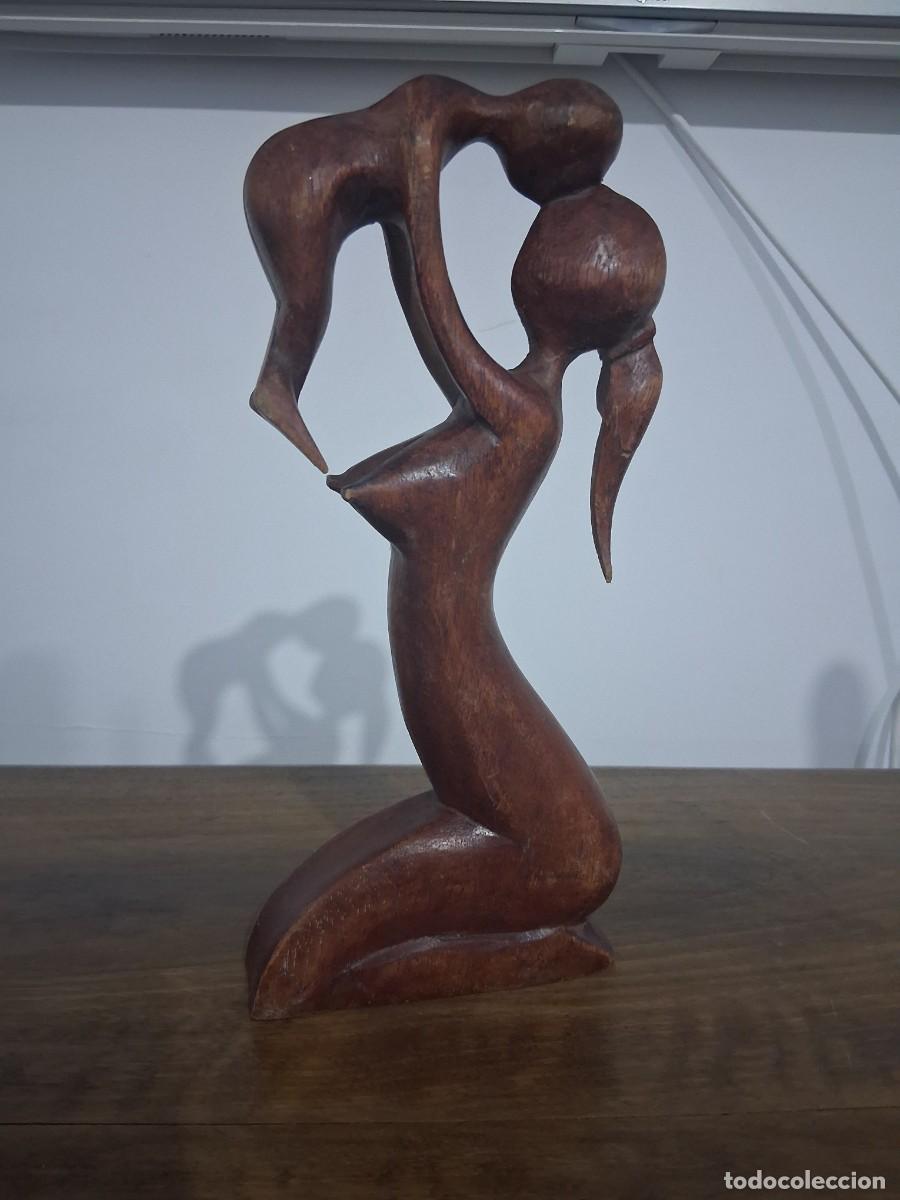 Arte: Figura de madera africana Bali representa amor incondicional madre hijo o maternidad