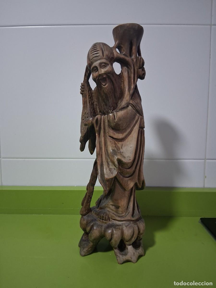 Arte: Figura de madera asi&aacute;tico Chino Shou Xing Longevidad Dios
