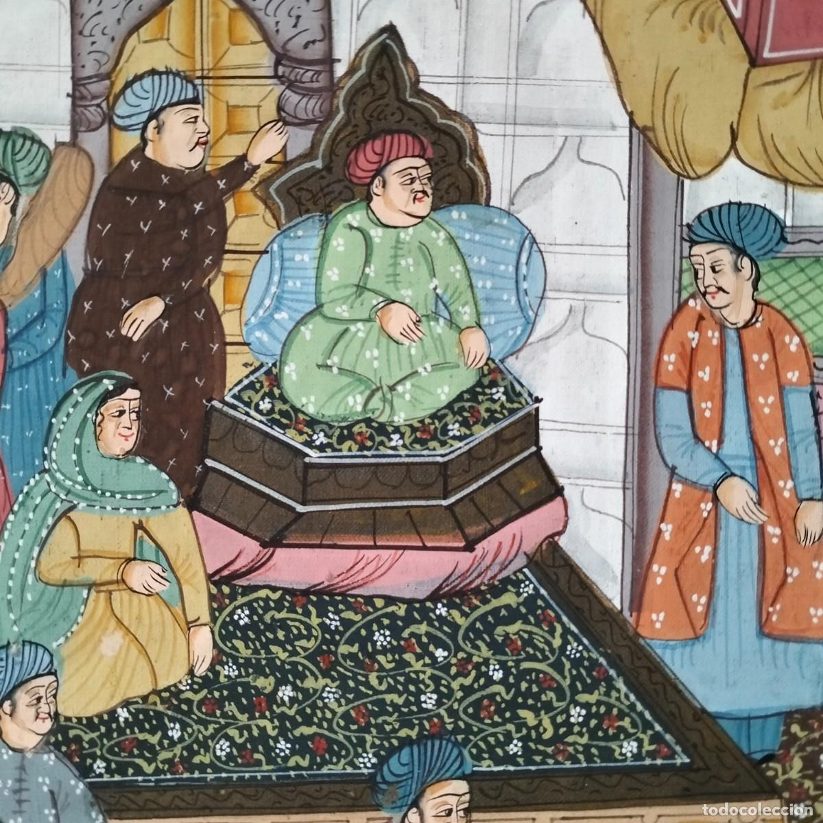 Arte: Sobre tela seda, guache original pintado a mano. India o persia A&ntilde;os 80.